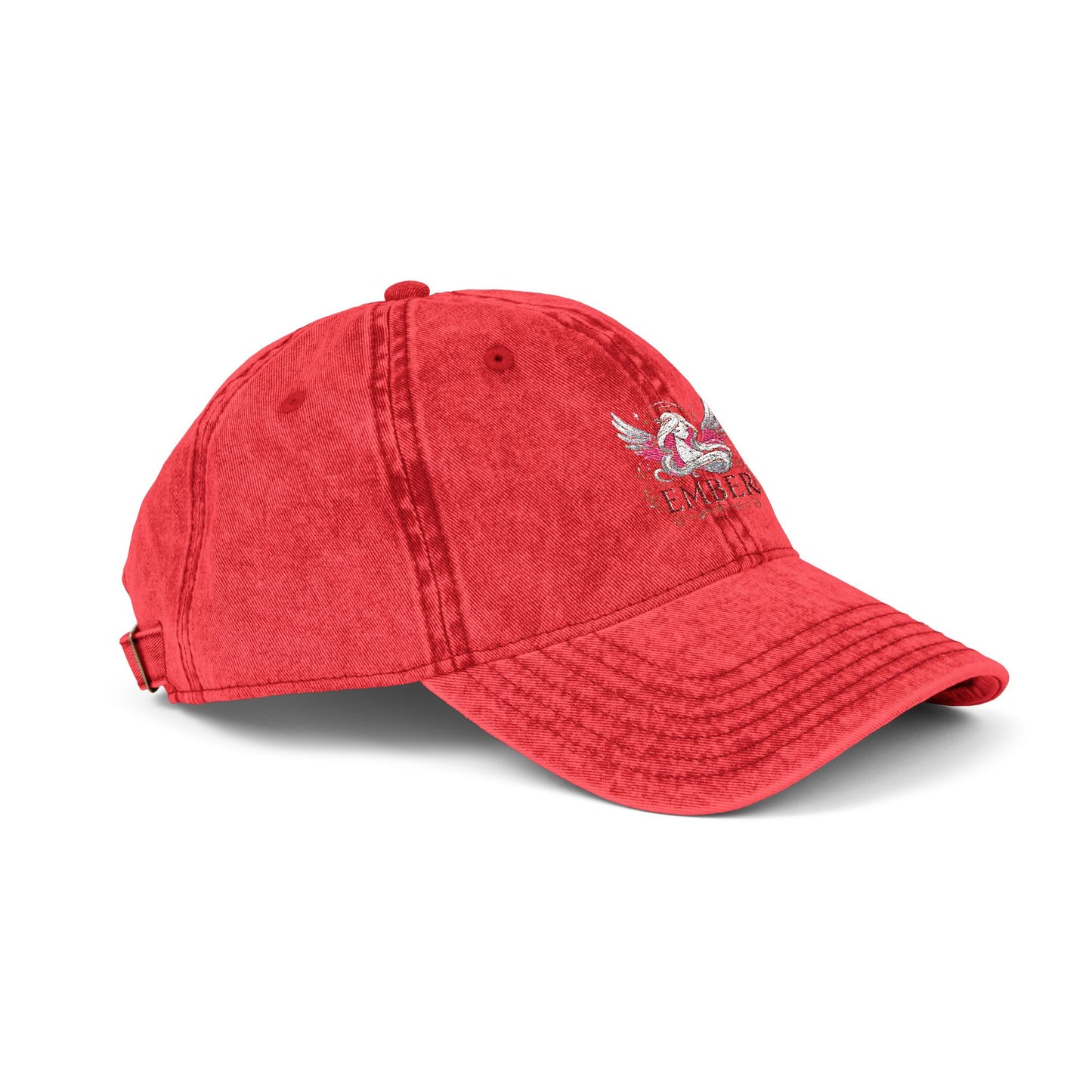 Vintage Embroidered Cap - Ember Design, Red Adjustable Hat