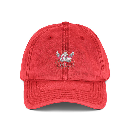 Vintage Embroidered Cap - Ember Design, Red Adjustable Hat