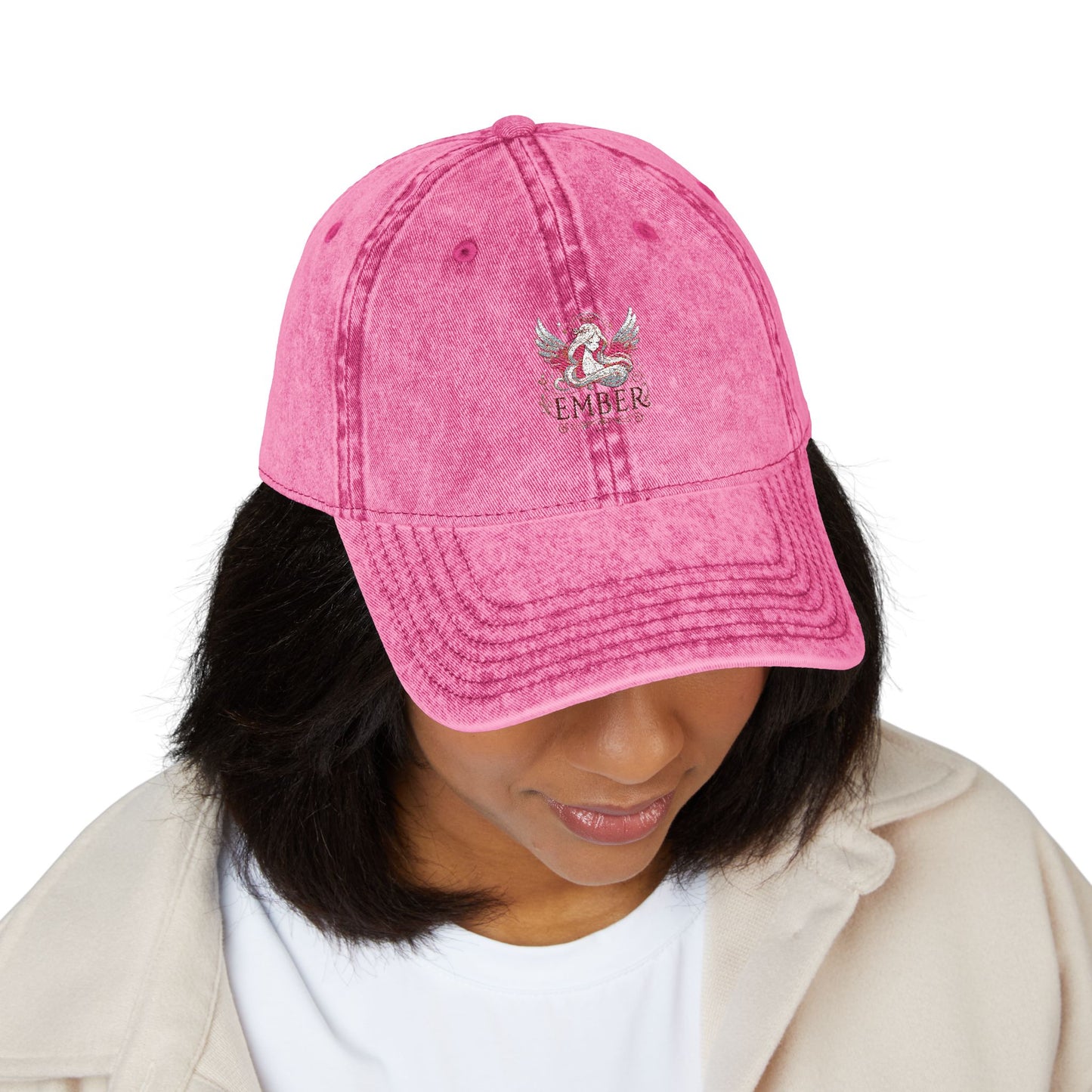 Vintage Embroidered Cap - Ember Design, Red Adjustable Hat